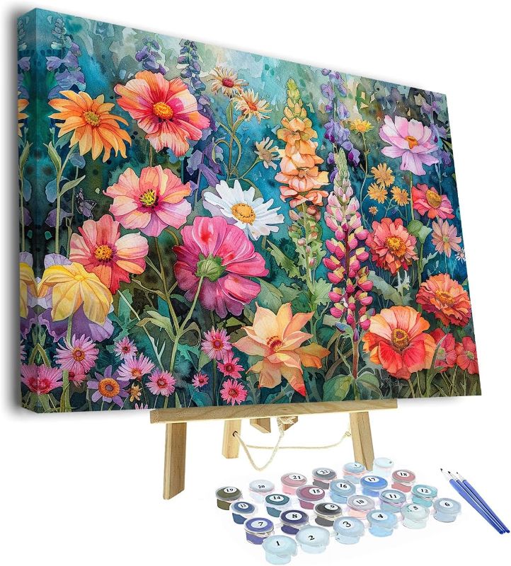 Photo 1 of *See Pictures for ACTUAL Painting Picture** Similart to Adults' Paint-by-Number Kits DIY Flowers Paint by Numbers for Adults Watercolor Garden Adult Paint by Numbers Oil Painting Art Crafts Wall Decoration Flameless Oil Painting Kits 16x20 Inch Frame
