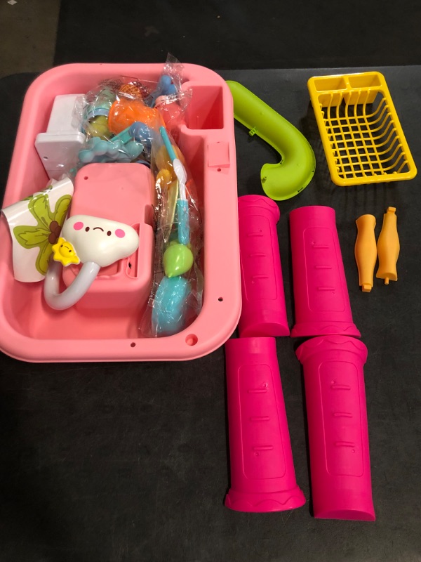 Photo 1 of 2026 Upgraded Toddler Sand Water Table Toy with Electric Water Pump, Kids Sand Water with Faucet/Play Food Accessories/Fishing Toy, Kitchen Play Sink Toys for Girl Boy Age 3+ (Pink)
