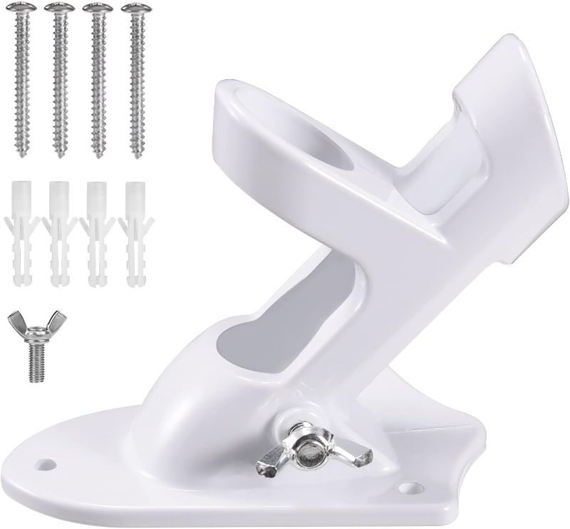 Photo 1 of Flag Pole Holder Brackets, BONWIN 1" Flag Pole Mounting Bracket with Hardwares for House Wall Mount, 1" Inner Diameter, Two Positions & Aluminium Alloy, Rust Free Coated (White - 1 Pack)
