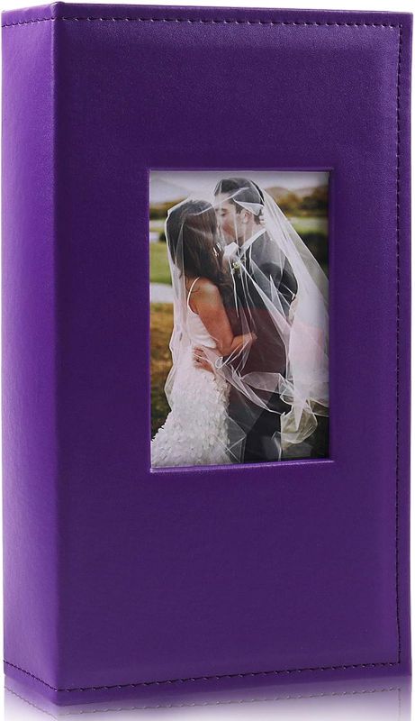 Photo 1 of RECUTMS Holds 300 Photo Album 4x6 Photos Premium Leather Cover Black Pages Pictures Sleeves Family Small Photo Albums Wedding Anniversary Albums Baby Albums(Purple)
