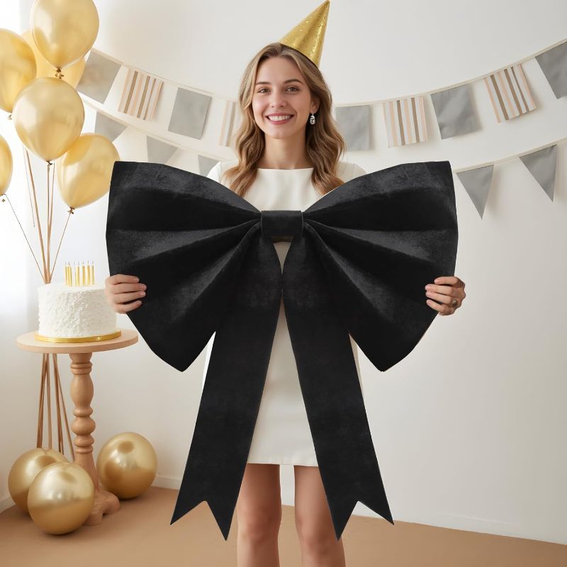 Photo 1 of Black Bow Coquette Birthday Decorations: Big Bows Party Themed Backdrop 30 Inches Large Room Wall Decor Giant Door Wedding Engagement Bridal Bachelorette Baby Shower Christmas Graduation Decoration
