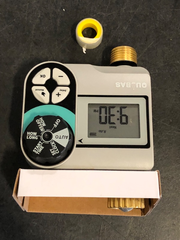 Photo 1 of QUOBAS 2 Zone Sprinkler Timer with Brass Inlet & Outlet, Programmable Water Timer for Garden Hose with Rain Delay/Manual Watering/Automatic Irrigation Controller System for Yard, Lawn
