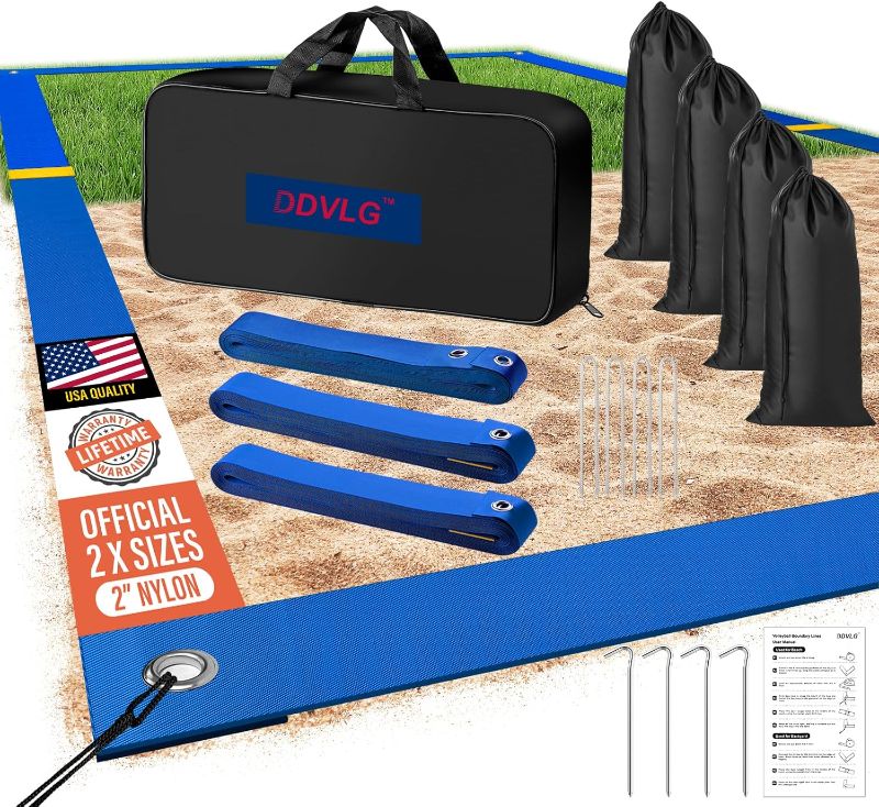 Photo 1 of Professional Beach Volleyball Lines for Sand, 2" Nylon | Ultra-Visible Marking | Weather-Enduring, with Metal Anchors & Sandbags, Standard Sizes - 26.3' x 52.6' or 30' x 60'
