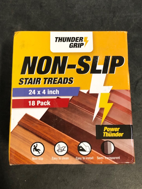 Photo 1 of 24"x4" Clear Non-Slip Stair Treads for Wooden Steps (18-Pack) - Self Adhesive Strips - Transparent Indoor

