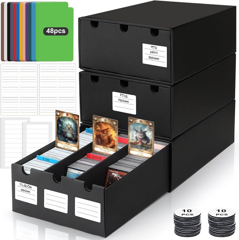 Photo 1 of AOBOPLE Trading Card Storage Box,9000+ Cardboard Cards Organizer Box with 48 Card Dividers,Labels and Tape,Card Deck Box for MTG TCG PTCG Sport Cards
