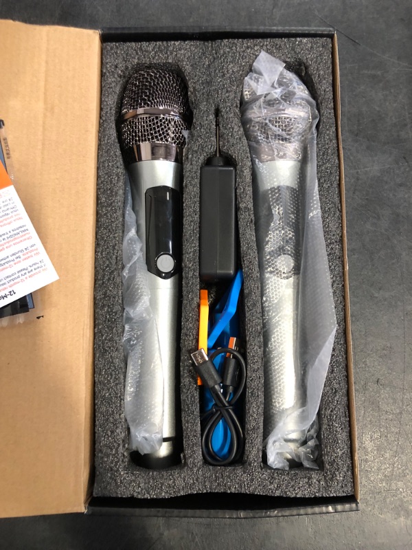 Photo 1 of ALPOWL Wireless Microphones, Metal Dynamic Microphone System with Rechargeable Receiver, 50H Duration, 200ft Range, Microphone for Karaoke Singing, Wedding, DJ, Party, Speech, Church
