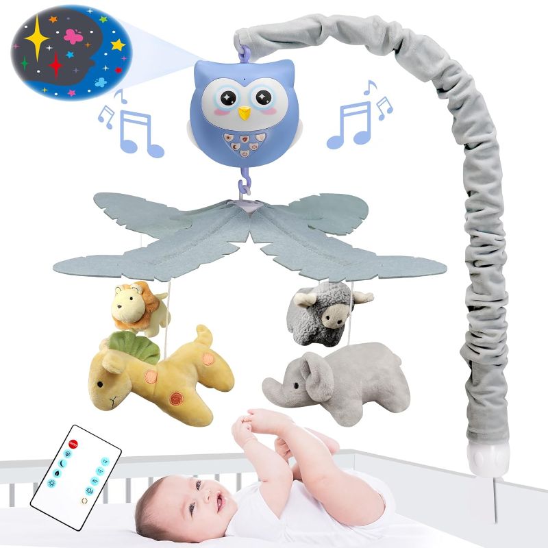 Photo 1 of YUNGCHI Baby Crib Mobile with Music and Lights for Boys Musical Mobile Animals for Girl Crib Bassinet Toys Hanging Portable Baby Mobile for Pack and Play
