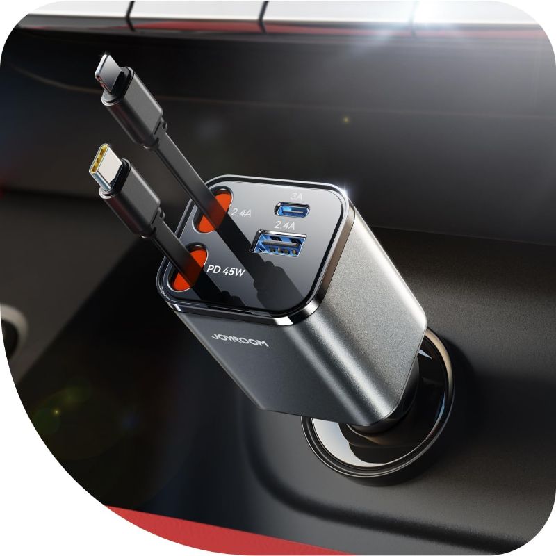Photo 1 of [2025 Ultra-Compact] JOYROOM Retractable Car Charger 84W Car Charger USB C for iPhone 16 Fast Charging, Car Accessories, Car Adapter Travel Essentials Gifts for Women Men, for iPhone 16 15 14 13 12
