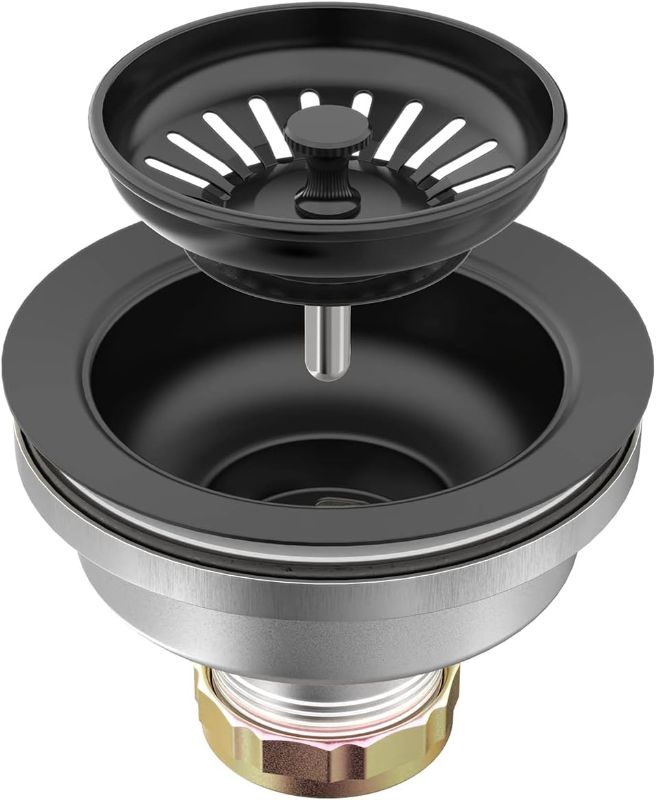 Photo 1 of KONE Sink Drain Assembly, Kitchen Sink Drain Strainer Kit with Removable Strainer Basket Stopper, Universal fit USA Home/Commercial 3-1/2 Inch Standard Sink Drain Hole (Matte Black)
