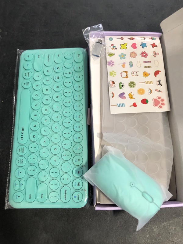 Photo 1 of Mini Computer Wireless Keyboard and Mouse Combo, UBOTIE Colorful Compact Silent Linear Switch Round Keycaps TKL Keyboards with Optical Mouse for Travel Business(Cyan)
