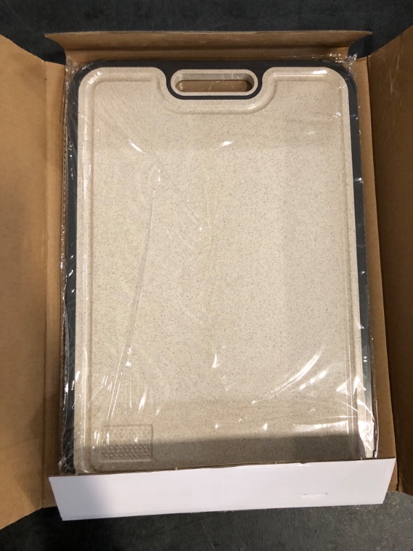 Photo 1 of Cutting Board for Kitchen, Double Sided Chopping Board Stainless Steel Straw PP Kitchenware with Hanging Hole for Meat Veggies Fruit
