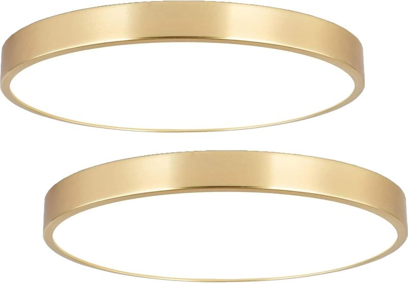 Photo 1 of 2 Pack 9 Inch Brushed Gold Metal Flush Mount LED Ceiling Light,3000K-5000K Thin Round Low Profile Ceiling Lamp,Modern Surface Mount Ceiling Light Fixtures for Bedroom Hallway Bathroom
