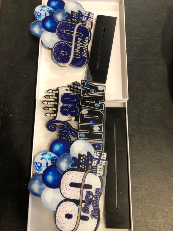 Photo 1 of LINGTEER Happy 80th Birthday Blue Acrylic Table Topper Centerpieces Set - Cheers to Eighty Years Old Birthday 80th Bday Party Gift Decorations.
