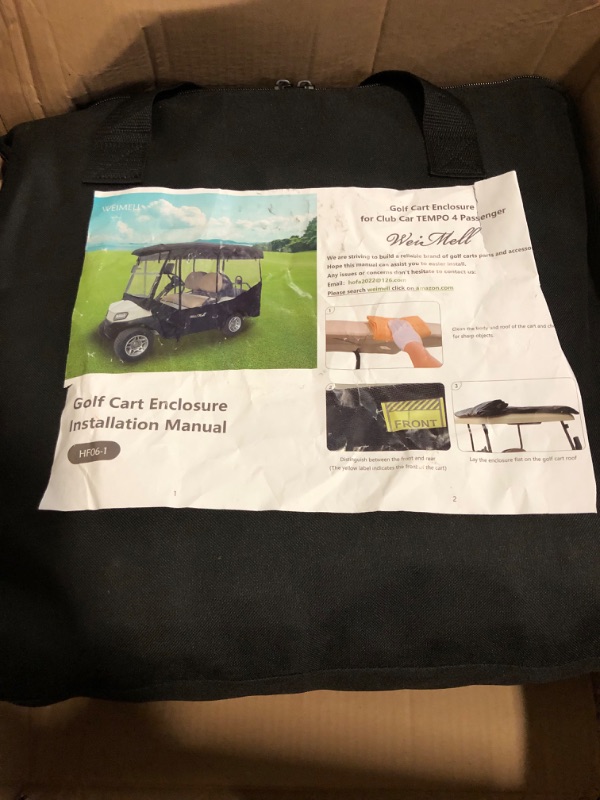Photo 1 of Golf Cart Enclosure 4 Passenger for EZGO RXV 2+2 Enclosure Waterproof Windproof Driving Rain Cover Fit 4-Seater Long Roof with 4-Sided Clear Windows Mirror Openings Roll-up Zipper Door Black
