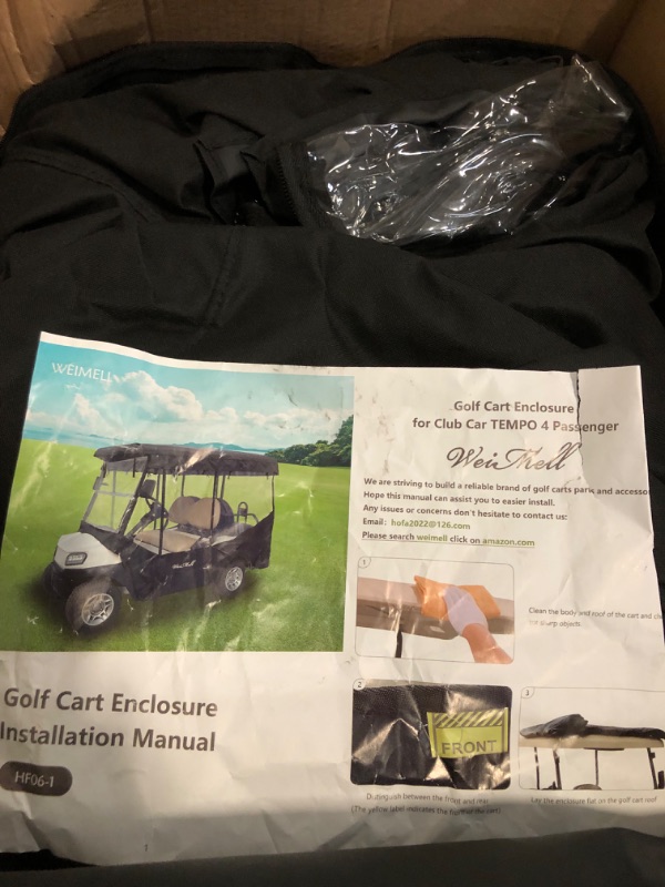 Photo 1 of Golf Cart Enclosure 4 Passenger for EZGO RXV 2+2 Enclosure Waterproof Windproof Driving Rain Cover Fit 4-Seater Long Roof with 4-Sided Clear Windows Mirror Openings Roll-up Zipper Door Black
