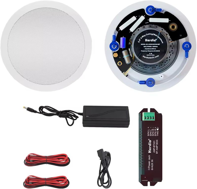 Photo 1 of Herdio 6.5 Inch Bluetooth Ceiling Speakers 320W 2-Way Flush Mount in Wall Speakers for Home Bathroom Kitchen Office with Full Range Superior Sound,HCS-818BT
