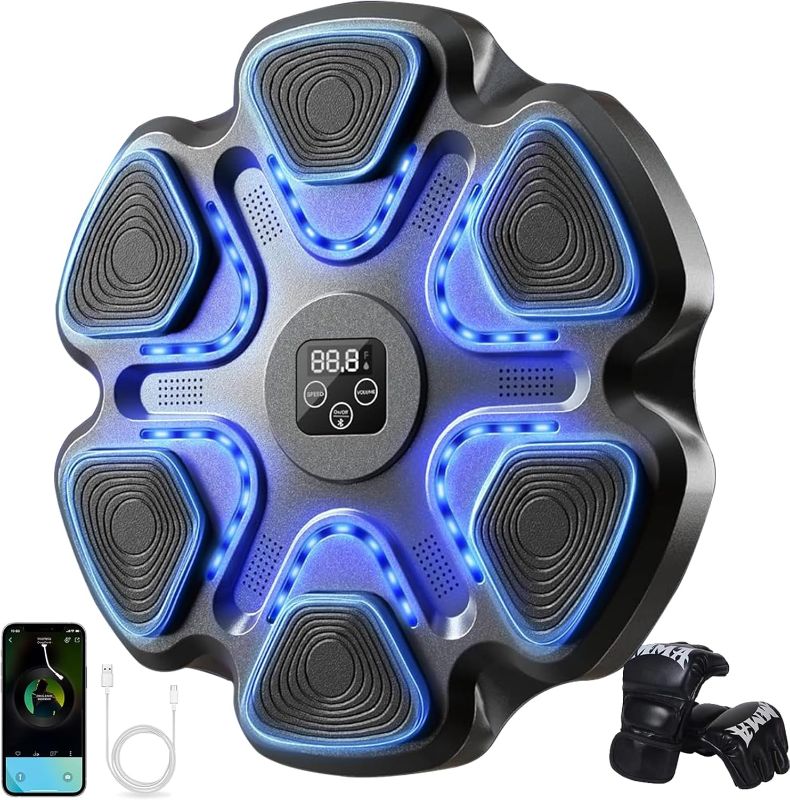 Photo 1 of Music Boxing Machine,Smart Bluetooth Boxing Machine for Adults & Kids,Boxing Training Machine with Boxing Gloves, Music Playback Boxing Workout Equipment Target for Home, Office, Gym
