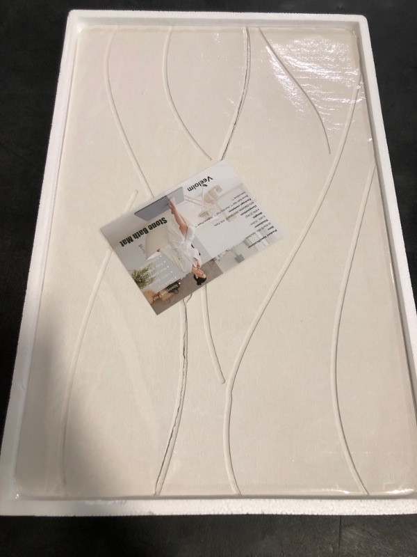 Photo 1 of *Crack down the Mat** Stone Bath Mat Diatomaceous Earth Shower Mat Non-Slip Super Absorbent Diatomite Stone Bath Mats for Bathroom Floor Quick Drying Natural Easy to Clean(23.6''×15.4" White)
