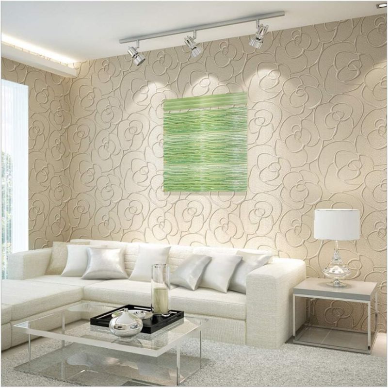 Photo 1 of Q QIHANG Modern Minimalist Embossed 3D Rose Flower Non-Woven for Living Room Bedroom Wallpaper Cream Color Non-Self Adhesive Wallpaper 0.53m x 10m=5.3

