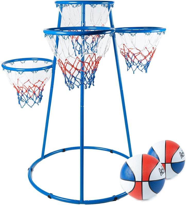 Photo 1 of Activejoy- 4 Hoop Basketball Set - Toddler Basketball Hoop Indoor - Outdoor Play Preschool - +3 Years Old Toy. Includes 2 Balls and air Pump