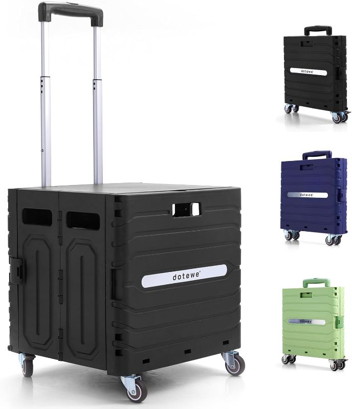 Photo 1 of Folding Utility Cart Black Portable Rolling Crate Handcart Foldable Shopping Trolley Collapsible, with Lid, on Wheels, for Grocery, Garden, Office, Storage, Teacher, Tool (Black)
