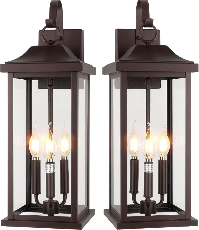 Photo 1 of 23” Extra Large 3-Light Oil Rubbed Bronze Outdoor Light Fixtures 2 Pack, IP65 Waterproof Vintage Outside Lights for House Brown Front Porch Light Lanterns Exterior Coach Lights, E12
