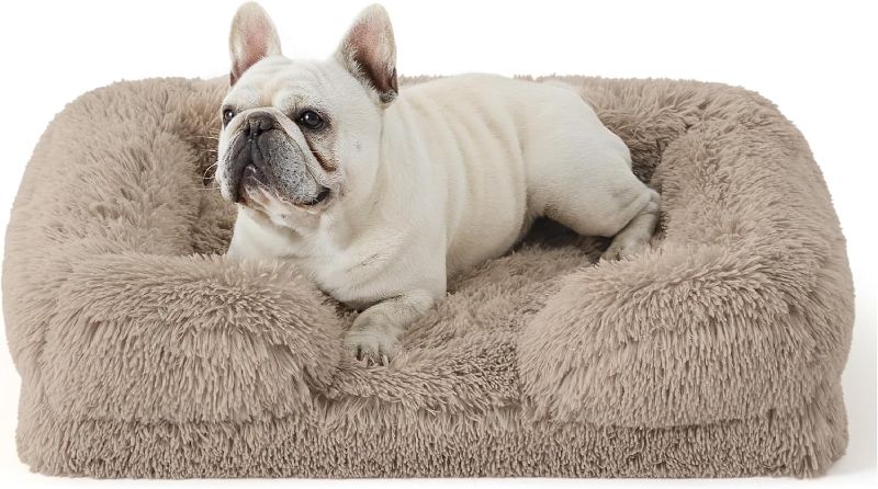 Photo 1 of Bedsure Orthopedic Dog Bed Medium Size Dogs - Washable Medium Dog Cat Bed Waterproof, Comfort Pet Couch Sofa with Washable Removable Cover, Pets Bed with Nonskid Bottom, Long Faux Fur-Taupe, 28"
