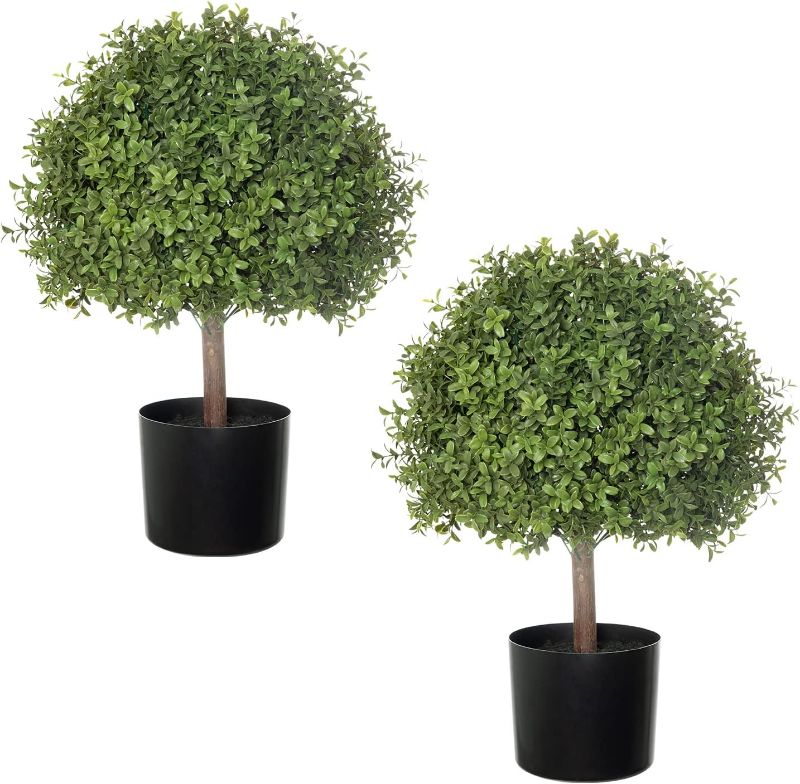 Photo 1 of 2 Pack 24.5inch Artificial Topiary Ball Plants, Faux Boxwood Ball in Pot, Fake Outdoor Plant for Front Door Decor, Home Decor, Garden, Wedding Decor
