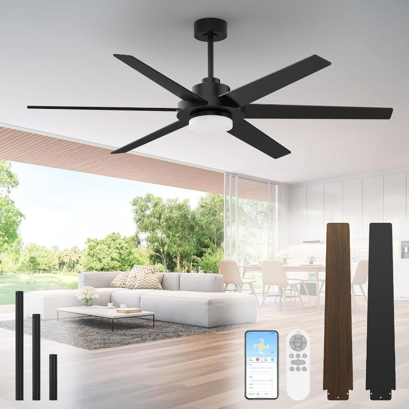 Photo 1 of 64 inch Ceiling Fans with Lights and Remote&APP,Industrial Ceiling Fan Reversible Quiet DC Motor, 6 Speed 3 CCT Dimiable, Modern Large Ceiling Fan for Living Room Farmhouse Patios Outdoor Gazebo Black
