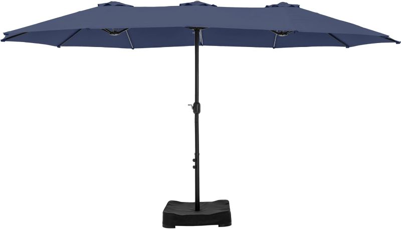 Photo 1 of HERA'S PALACE Umbrella Patio Outdoor with Base 15ft Rectangle Table Double Market Umbrellas Clearance Large Heavy Duty Included Stand for Deck Outside Pool Picnic Inground Yard Commercial, Navy Blue

