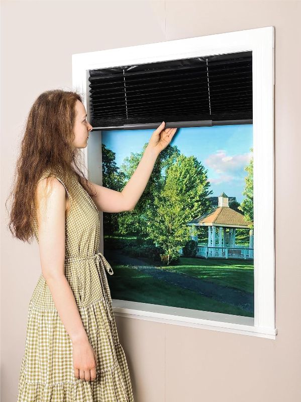 Photo 1 of Easy Up & Down Cordless Pleated Window Shades, 100% Blackout Window Blinds, 30''W x 64''H (Fits Window Width16''-30''), Easy Trimming & Installing (Black, 30''W x 64''H, 2-Pack)
