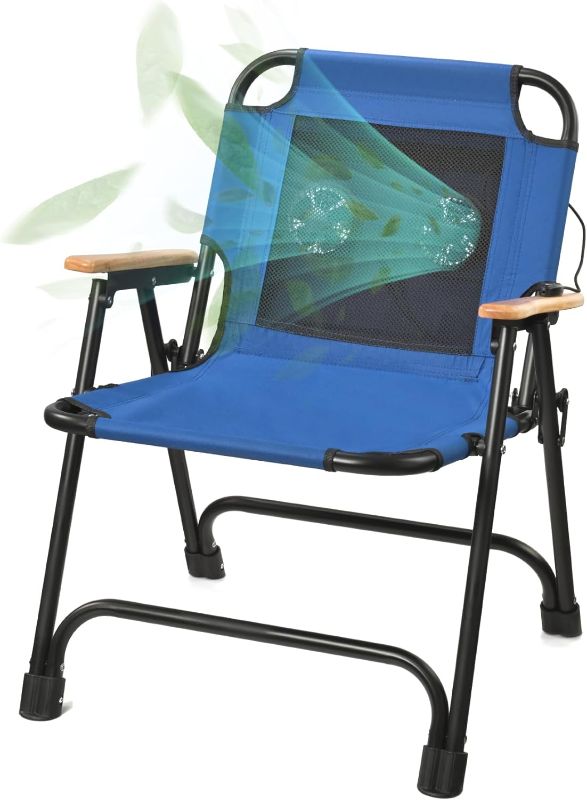 Photo 1 of KNINE OUTDOORS Foldable Beach Chair Camping Chair with Fan, with USB-Powered Cooling System, for Camp, Beach, Fishing (Blue)