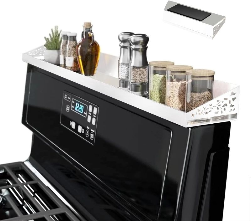 Photo 1 of 30" Magnetic Stove Top Shelf – Magnetic White Spice Rack and Seasoning Organizer – Kitchen Shelf for Back of Stove – Over Stove Storage Organizer
