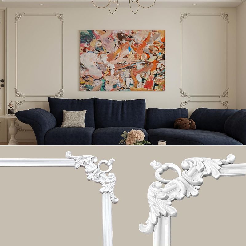 Photo 1 of Ready to Assemble Wall Molding Kit Corners Made into 1 Top and 1 Bottom Frame Premade Accent Wall Molding Wainscoting Panels for Interior Wall Decor Living Room and Bedroom
