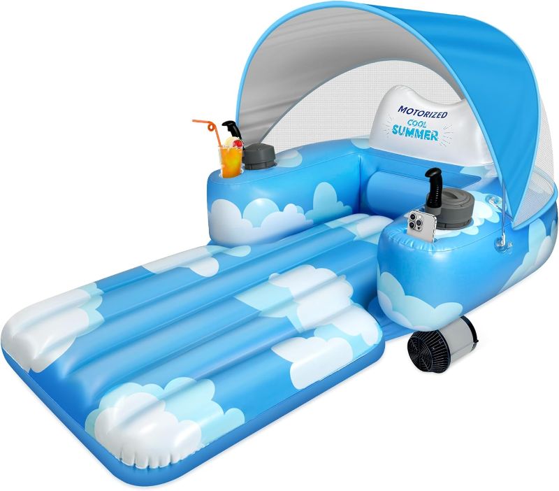Photo 1 of KPCB Tech Motorized Pool Float with Canopy, Rechargeable Motorized Floats for Adults with Dual Motors, Lake Floats Adult Size with Cup Holder for Party
