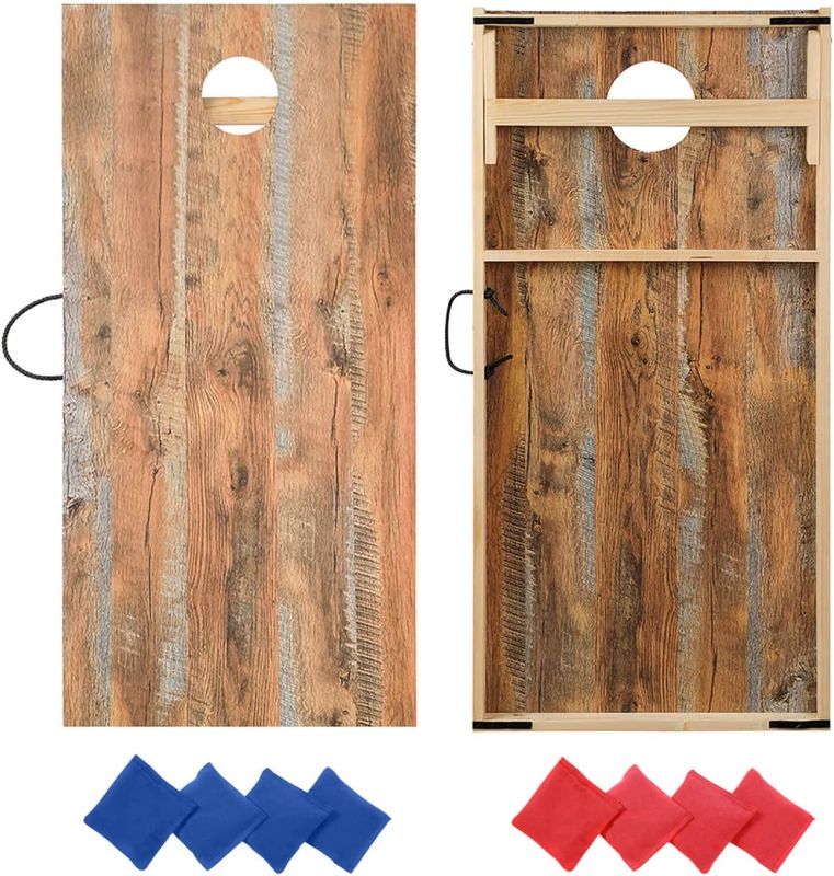 Photo 1 of Solid Wood Premium Cornhole Game Set, Bean Bag Toss Game for Tailgate, Outdoor, Backyard - Professional Portable Cornhole Boards & Set of 8 Cornhole Bean Bags (Junior, Tailgate, Regulation Size)
