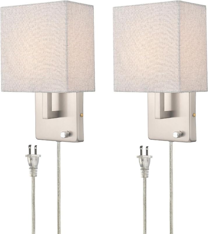 Photo 1 of YUBOLE Wall Sconces Brushed Nickel Plug in Sconce Lighting with Linen Wall Light for Bedroom Bathroom Set of 2
