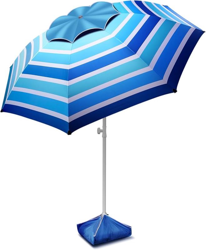 Photo 1 of 8FT Large Beach Umbrella with Level 7 Wind Resistance, Sand Anchor, Portable Outdoor Umbrella with UPF50+ UV Protection, Tilt Sun Shelter for Beach, Patio, Yard
