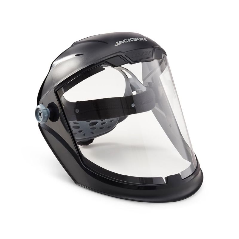 Photo 1 of Jackson Safety Lightweight MAXVIEW Premium Face Shield - Mask with 370 Speed Dial Ratcheting Headgear, ANSI Z87.1, for Work, Grinding, Cutting - Anti Fog Coating - Clear Tint
