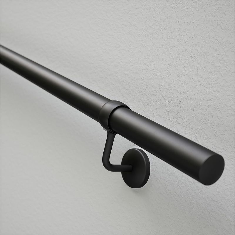 Photo 1 of ROTHLEY 6.6 FT Industrial Handrails for Indoor Stairs: Modern Staircase Handrails Wall Mount Stair Handrail 1.6" Round Sturdy Pipe Hand Railings for Steps Matt Black Powder Coat Stairway Railing
