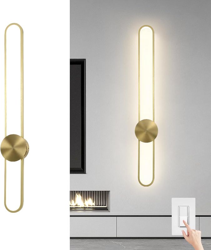 Photo 1 of JAYMP Modern Wall Sconce 4000K Dimmable LED Wall Light Fixture, Hardwired Wall Lamp for Living Room, Dining Room, Bedroom, Hallway, Lobby, Entryway, 1 Pack (Brushed Gold, H90cm/35.4inch)
