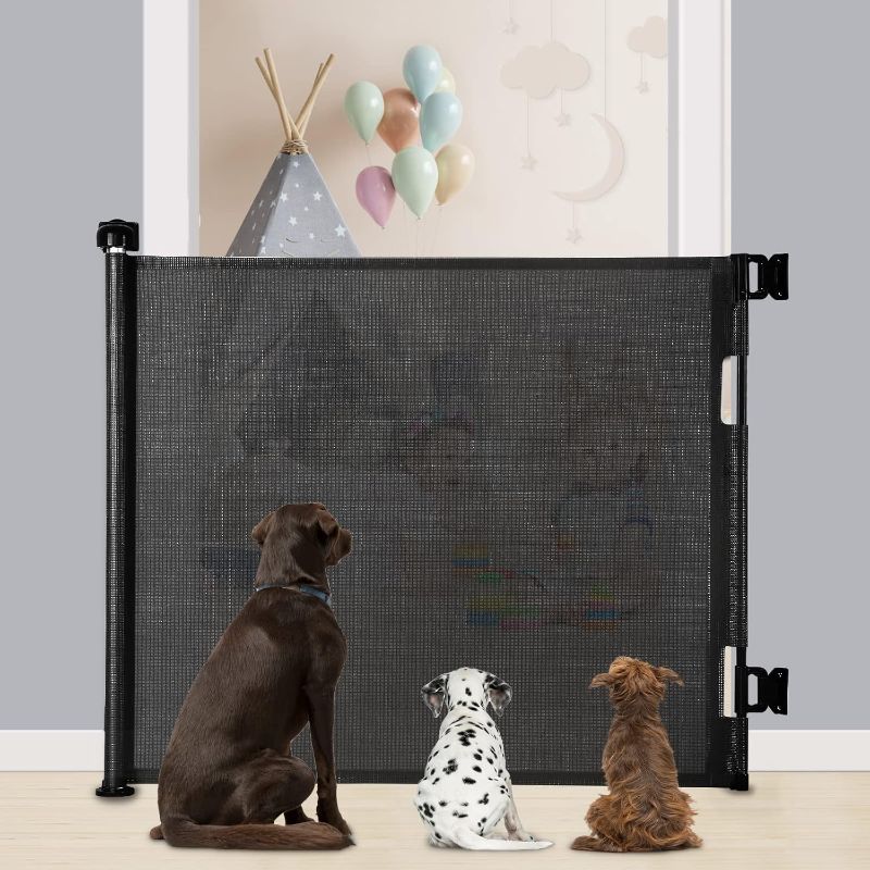 Photo 1 of Retractable Baby Gate, Extra Wide Safety Kids or Pets Gate, 33” Tall, Extends to 55” Wide, Mesh Safety Dog Gate for Stairs, Indoor, Outdoor, Doorways, Hallways
