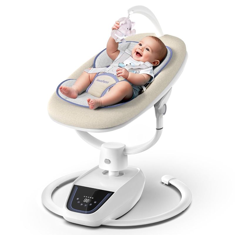 Photo 1 of Baby Swing for Infants, ?3D-Motion Electric Infant Swing for Baby Boy Girl, Adjustable Height and Angle 180°Rotating Seat (Classic Oat)
