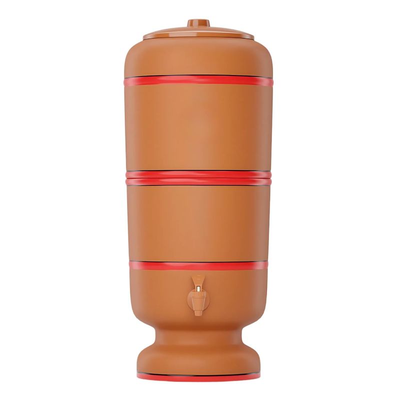Photo 1 of Brazilian Clay Water Filter, 8L + 8L Storage Base - Total 16L Capacity Gravity System with 2 Ceramic Cartridges, No Power or Installation Required, Keeps Water Cool
