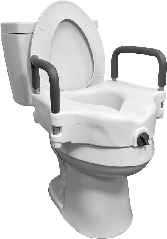 Photo 1 of ProBasics E-Z Lock Raised Toilet Seat with Handles, 4.5" Toilet Seat Riser with Arms, Fits Most Elongated and Round Toilets, Handicap Toilet Seat, Elevated Toilet Seat, Handicap Toilet Seat - White
