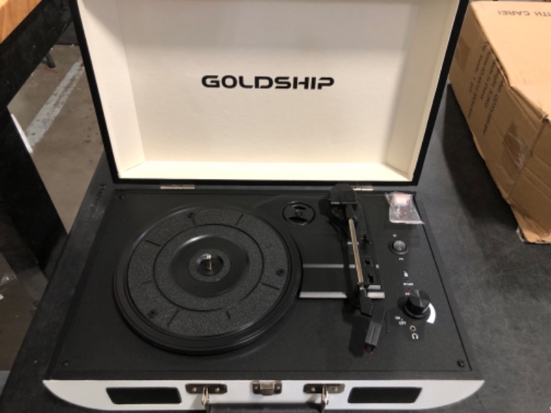 Photo 1 of Portable Record Player with Bluetooth, 3-Speed Turntable, 1800mAh Rechargeable Battery, Headphone Jack, Aux & RCA Output – Vintage Suitcase Design for Vinyl Lovers
