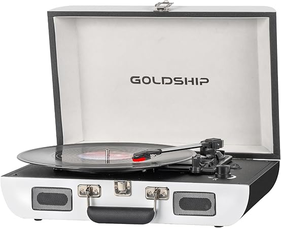 Photo 1 of Portable Record Player with Bluetooth, 3-Speed Turntable, 1800mAh Rechargeable Battery, Headphone Jack, Aux & RCA Output – Vintage Suitcase Design for Vinyl Lovers
