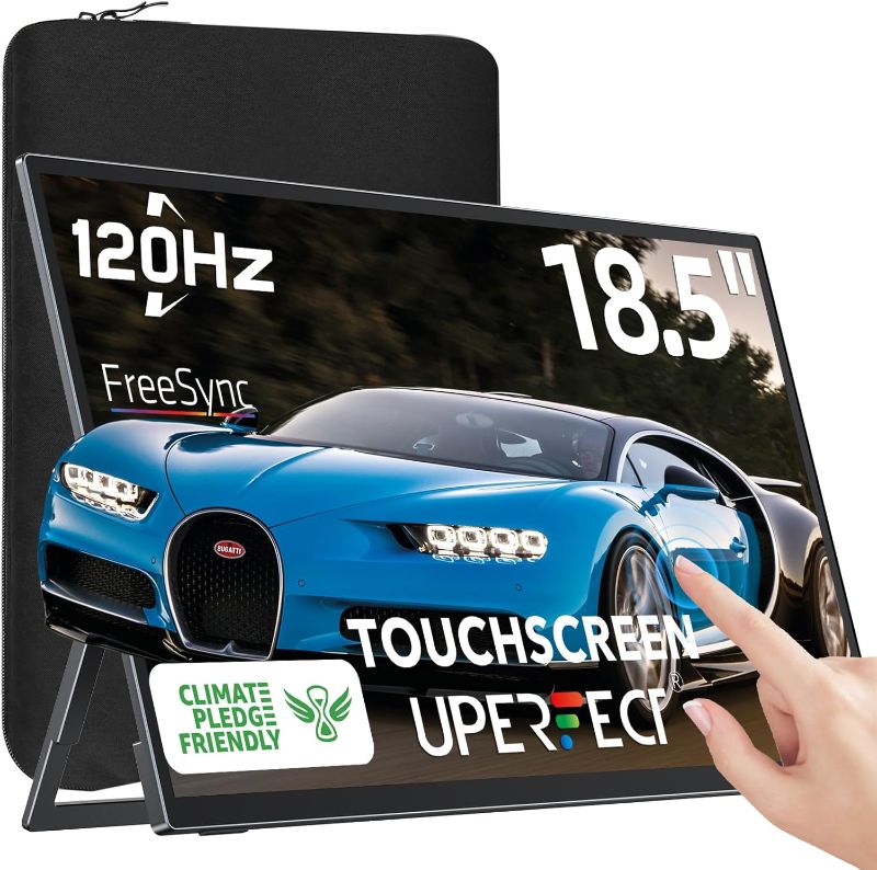 Photo 1 of UPERFECT Portable Monitor 18.5-inch 120HZ Touchscreen 100% sRGB w/VESA & Stand 180° Adjustable Ultra-Slim & Lightweight Frameless FHD FreeSync IPS HDR Gaming Display, Travel Second Monitor for Laptop
