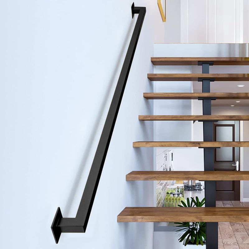 Photo 1 of 3FT Black Iron Hand Railing, Sturdy Safety Staircase Handrails Wall Mount, 500lbs Load Capacity Industrial Iron Railing Pipe Handrail for Indoor Stairs Outdoor Deck Loft Porch, Non-Slip and Rust
