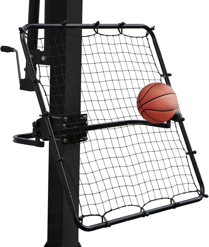 Photo 1 of Basketball Rebounder, 40"x40" Multi-Sport Training Rebound Net Adjustable Passback Net Setup on Poles, Ball Return System Suit for Basketball Volleyball Tennis Pickleball Baseball Practice
